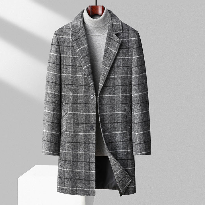 Herren Karierter Wollmix-Kurzmantel mit schlanker Silhouette und Reverskragen Echo Archiv