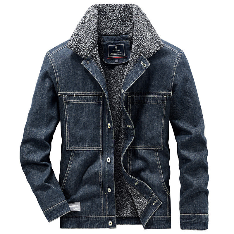 Herren Gefütterte Jeansjacke mit Teddyfleece-Innenfutter und Stehkragen – Denvaro