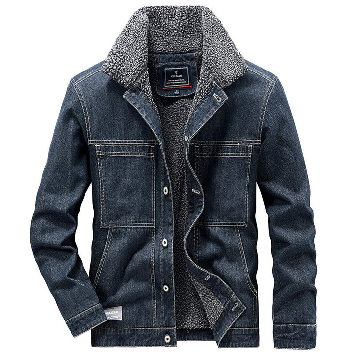 Herren Gefütterte Jeansjacke mit Teddyfleece-Innenfutter und Stehkragen – Denvaro