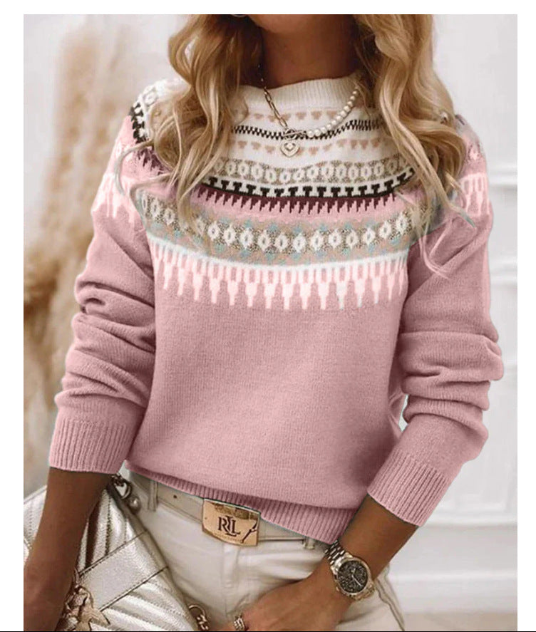 Damen nan Norwegerpullover aus Wollmix mit Rundhalsausschnitt und traditionellem Fair-Isle-Yoke Echo Archiv