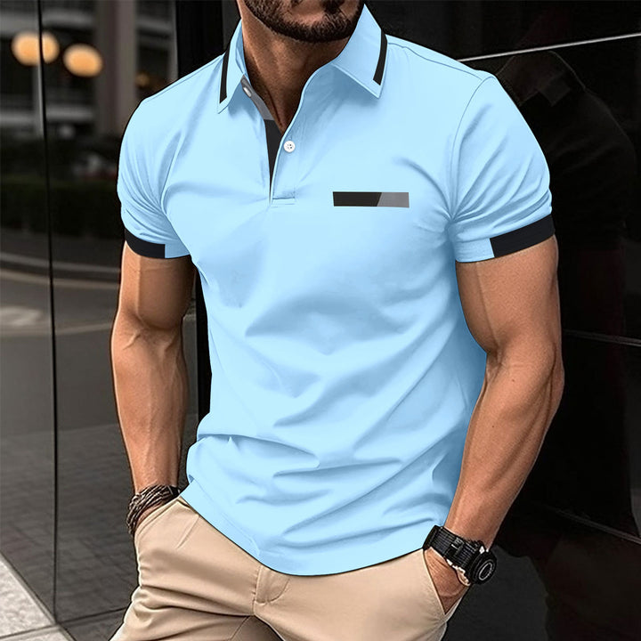 Herren elegantes Kurzarm-Polohemd mit Kontrastdetails Echoarchiv