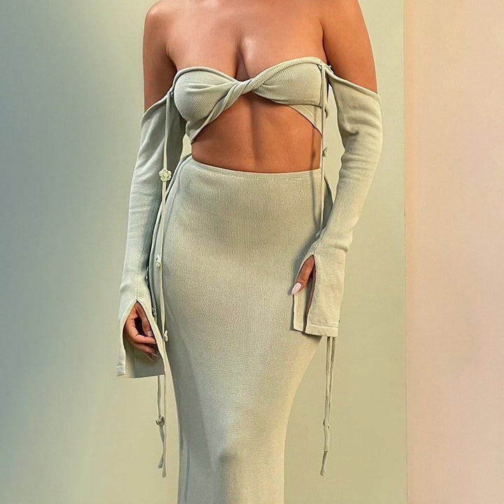 Damen figurbetontes Maxikleid mit innovativen Ärmeln Echo Archiv