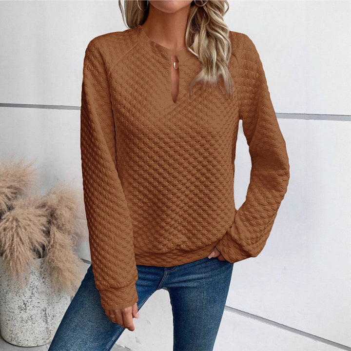 Damen Gequilteter Stepppullover mit V‑Schlitz und strukturierter Rautenoptik Echoarchiv