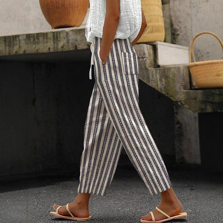 Damen Weite Leinenhose mit handgewebtem Muster Echoarchiv