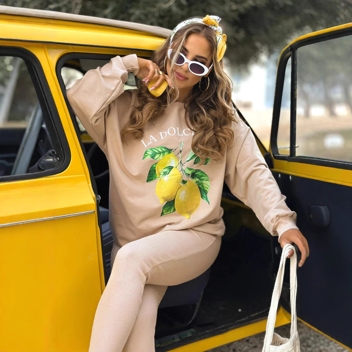 Damen nan Oversize Sweatshirt mit taillierten Rib-Leggings Set Echo Archiv
