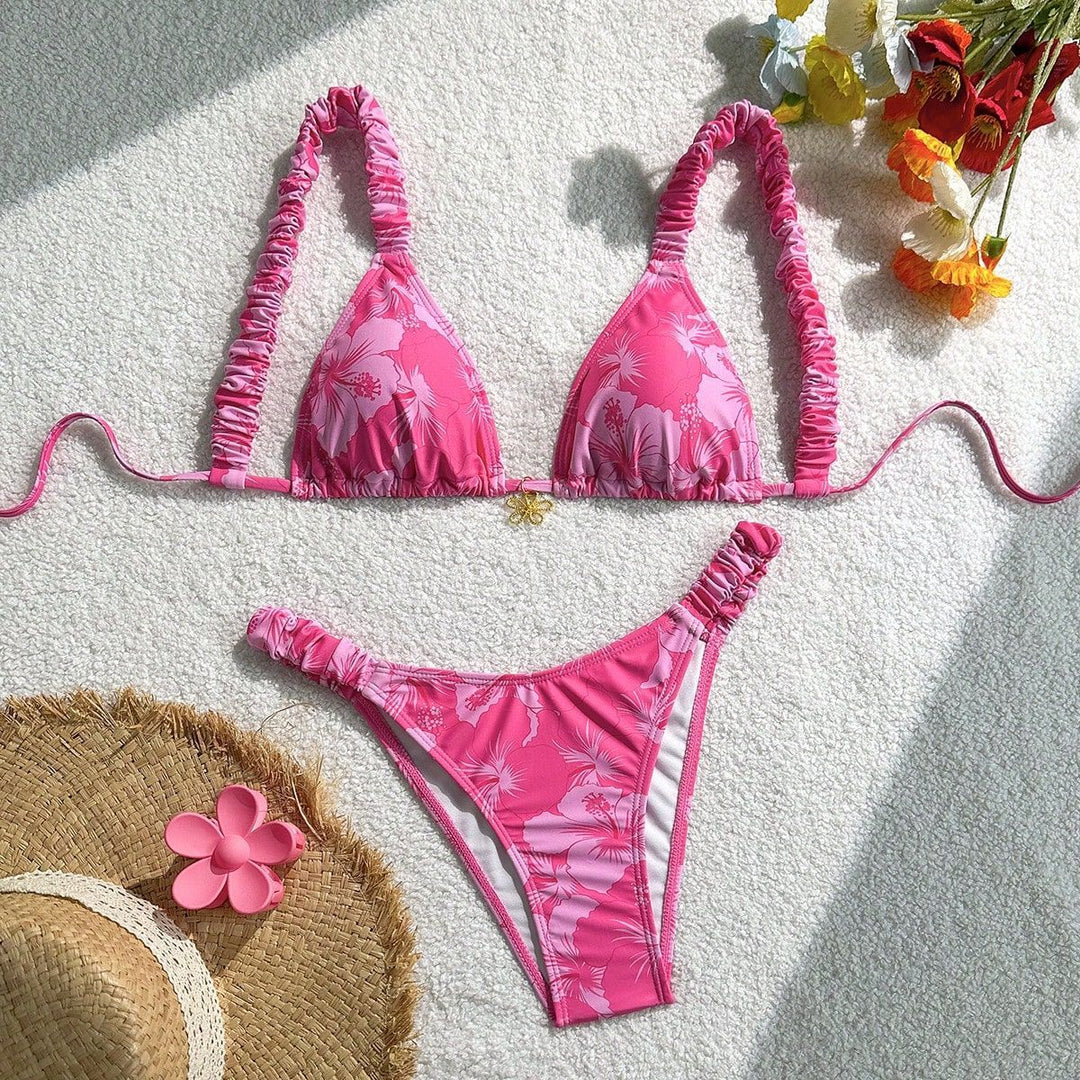 Damen Triangel-Bikini mit verstellbaren Bändern und buntem Blumenmuster Echo Archiv