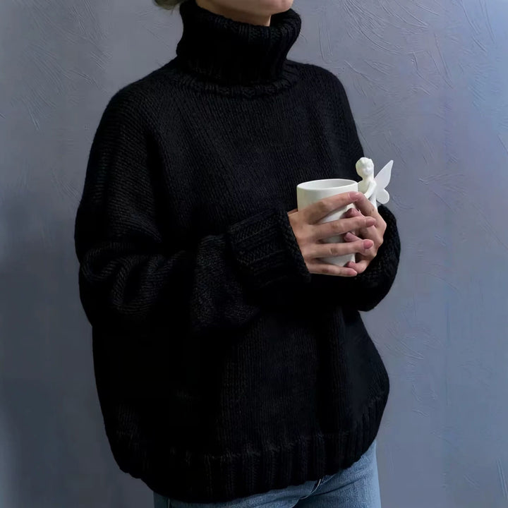 Damen Oversize-Rollkragenpullover im Fluffy-Mix mit breiten gerippten Bündchen – Mavelle