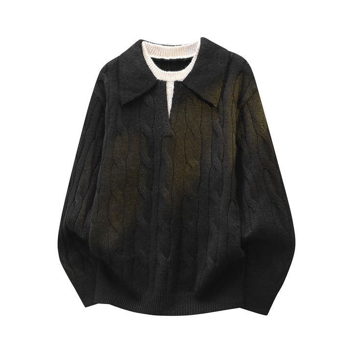 Damen Oversize Zopfmuster-Strickpullover mit Polokragen & Lagenoptik Echoarchiv
