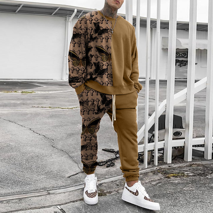 Herren Weit geschnittenes Freizeit-Set aus Baumwollfleece mit grafischem Frontprint und Kordel-Jogger Echoarchiv