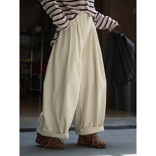 Damen Weite High‑Waist Bundfalten-Culottehose mit dezenter Knopfleiste Echoarchiv