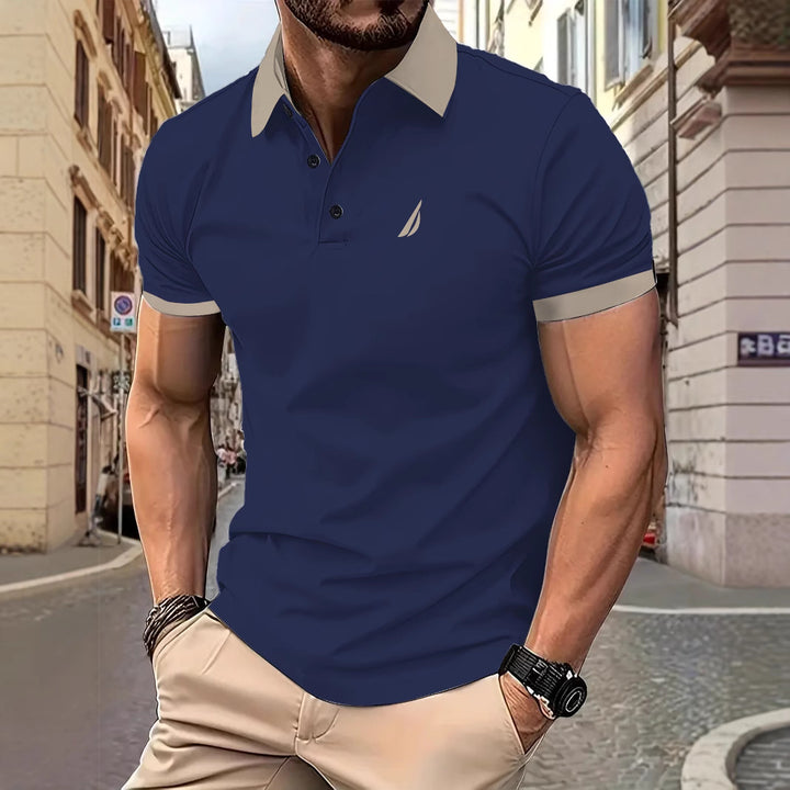 Herren Polohemd mit modernem Kragen-Design und atmungsaktiver Textur Echoarchiv