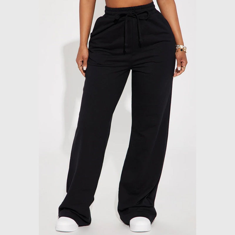 Damen nan breite High-Waist Loungehose aus weichem Baumwollmix mit Kordelzug und Eingrifftaschen Echo Archiv