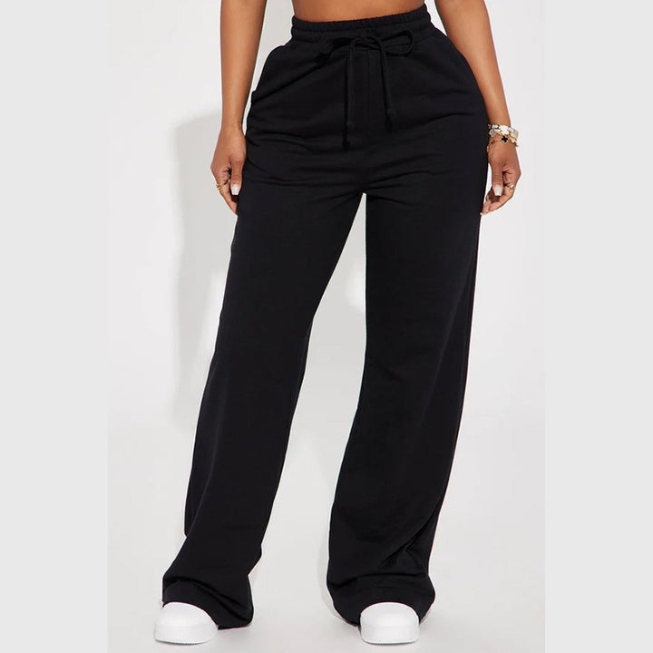 Damen nan breite High-Waist Loungehose aus weichem Baumwollmix mit Kordelzug und Eingrifftaschen Echo Archiv