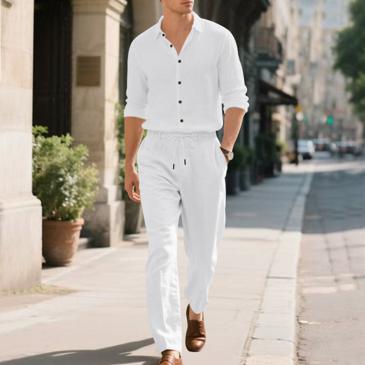 Herren lässige Leinen-Hose mit verstellbarem Kordelzug und modernem Schnitt Echoarchiv