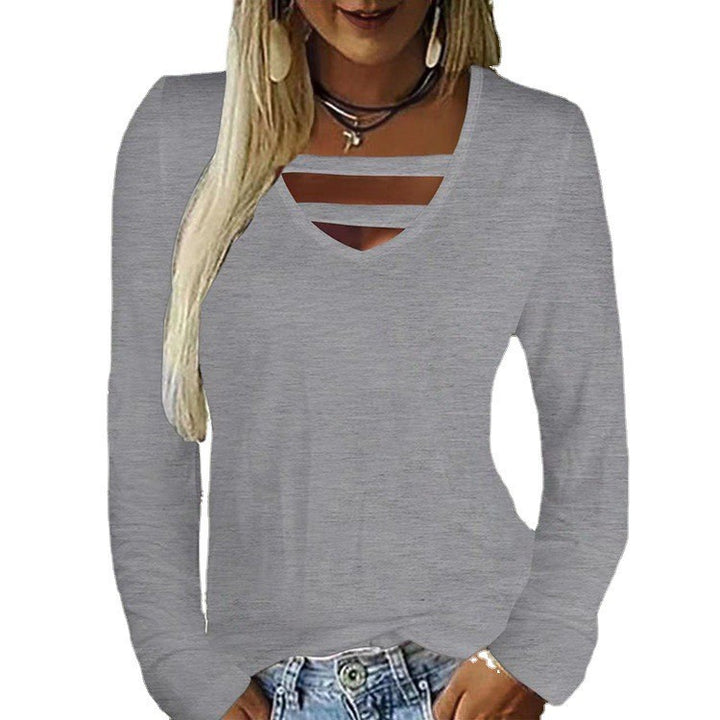 Damen Figurumspielendes V‑Ausschnitt‑Longsleeve mit dekorativen Dekolleté‑Bändern – Avérine