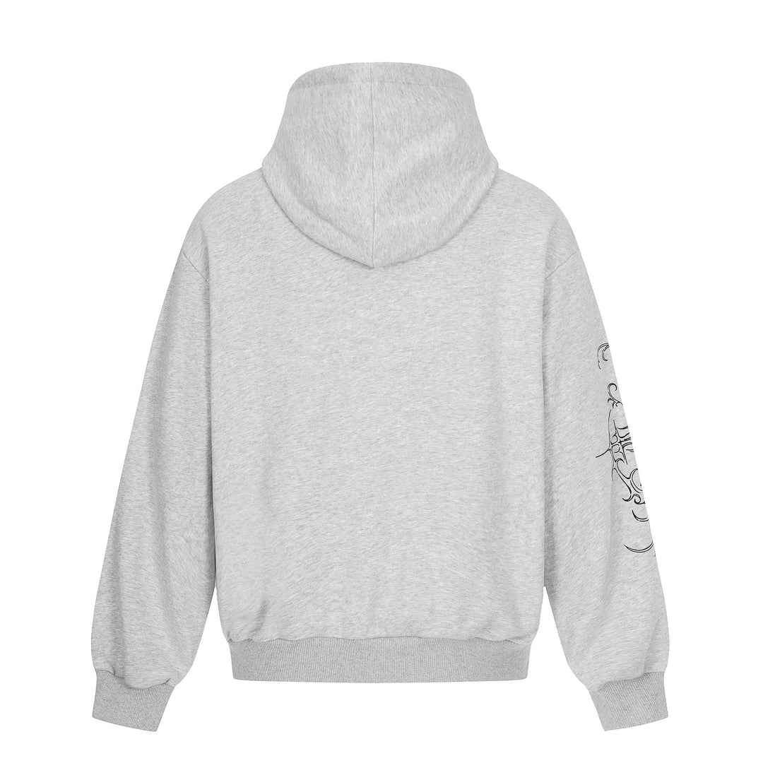 Herren Oversize Kapuzenpullover mit ornamentalem Kreuz‑Print und Nieten Echoarchiv