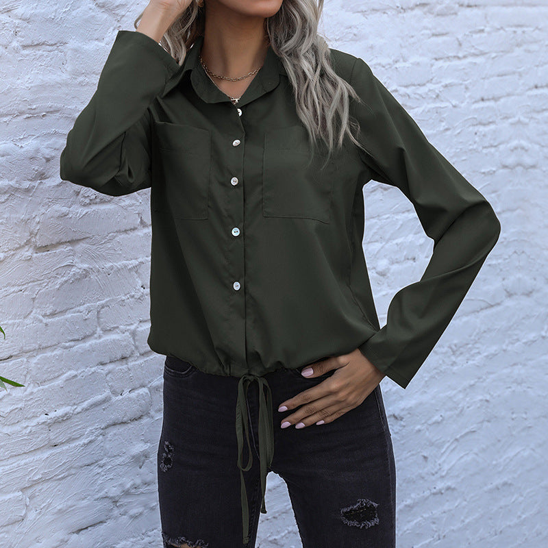 Damen Hemdbluse mit Kordelzug, Brusttaschen & lockerer Passform Echoarchiv