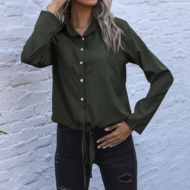 Damen Hemdbluse mit Kordelzug, Brusttaschen & lockerer Passform Echoarchiv