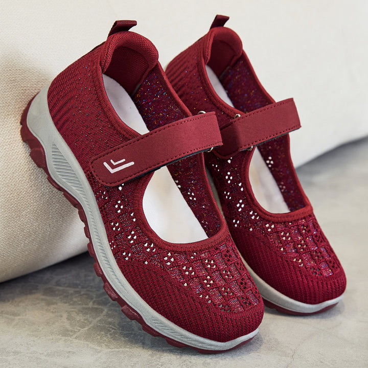 Damen nan atmungsaktiver gestrickter Mary-Jane-Sneaker mit Klettverschluss, stoßdämpfender EVA-Zwischensohle und griffiger Profillaufsohle Echo Archiv