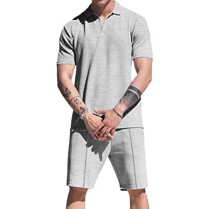 Herren lässiges Kurzarm-Polohemd und Shorts-Set aus atmungsaktivem Stoff Echoarchiv