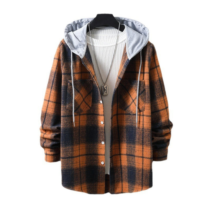 Herren lässige Flanell-Hemdjacke mit Kapuze und grafischem Karomuster Echoarchiv