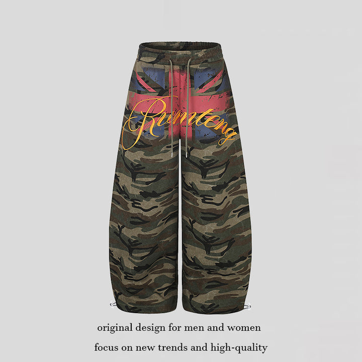 Damen Extraweite Camouflage-Palazzo-Hose mit Tunnelzugbund, Kordelzug und verstellbarem Saum Echoarchiv