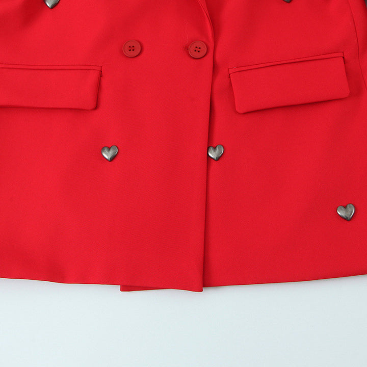 Damen Taillierter Doppelreihiger Blazer mit Herz‑Metallapplikationen und Pattentaschen Echo Archiv