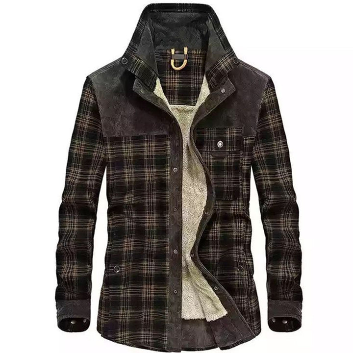 Herren karierte Hemdjacke mit Teddyfutter und Cordbesatz – Taviero