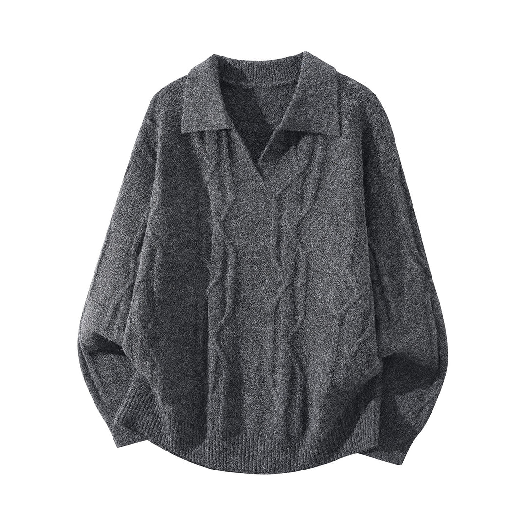 Damen Oversize Mohair‑Optik Zopfstrickpullover mit Polokragen und V‑Ausschnitt Echoarchiv