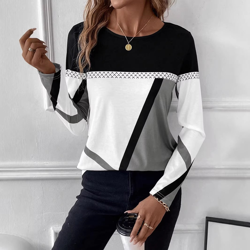 Damen Langarmshirt mit geometrischem Blockprint und Rundhalsausschnitt Echo Archiv