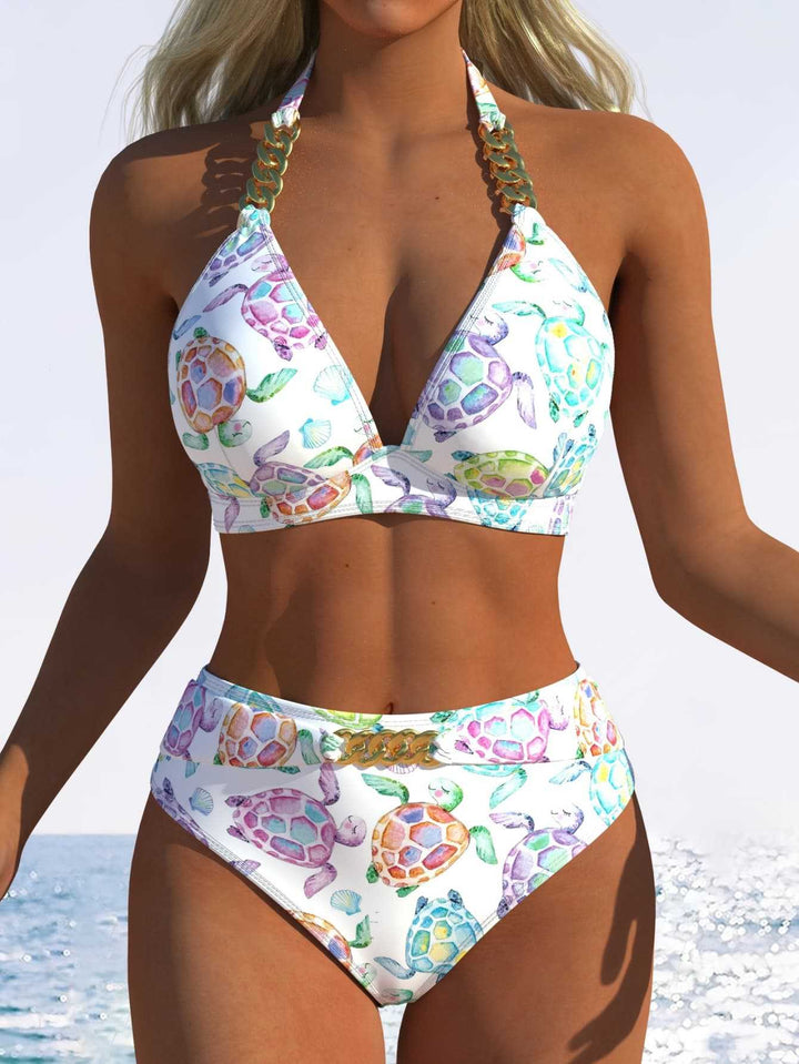 Damen Triangel-Bikini mit verstellbaren Bindebändern und modischem Wellenmuster Echo Archiv