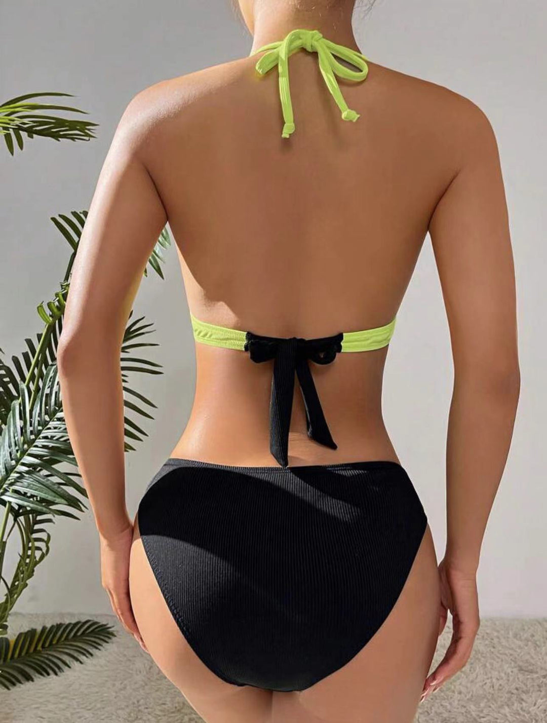 Farbblockierter einteiliger Badeanzug, sexy Triangel-Bikini im Pure-Girl-Stil