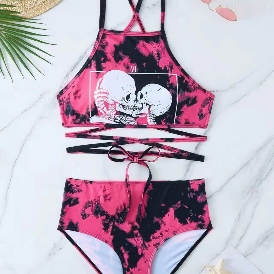 Damen Hochgeschnittener Bikini mit kreativem Muster Echo Archiv