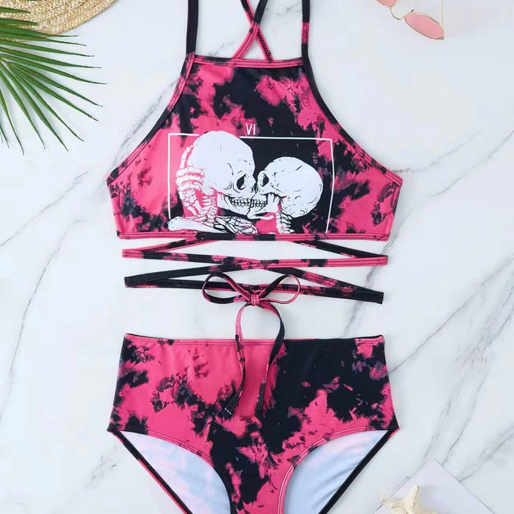 Damen Hochgeschnittener Bikini mit kreativem Muster Echo Archiv