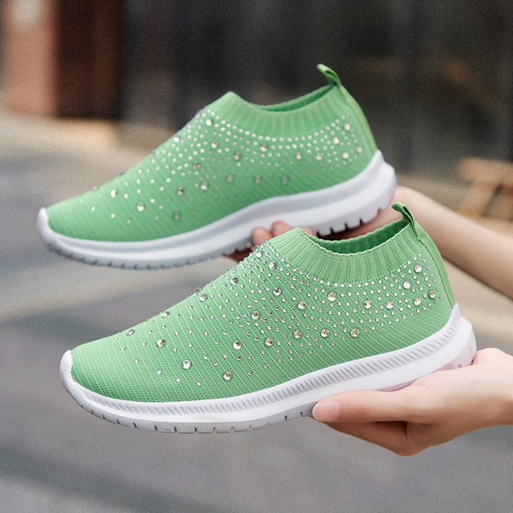 Damen Elastischer Sock-Sneaker mit Strass‑Nieten, atmungsaktivem Strickschaft und dämpfender Komfortsohle Echoarchiv