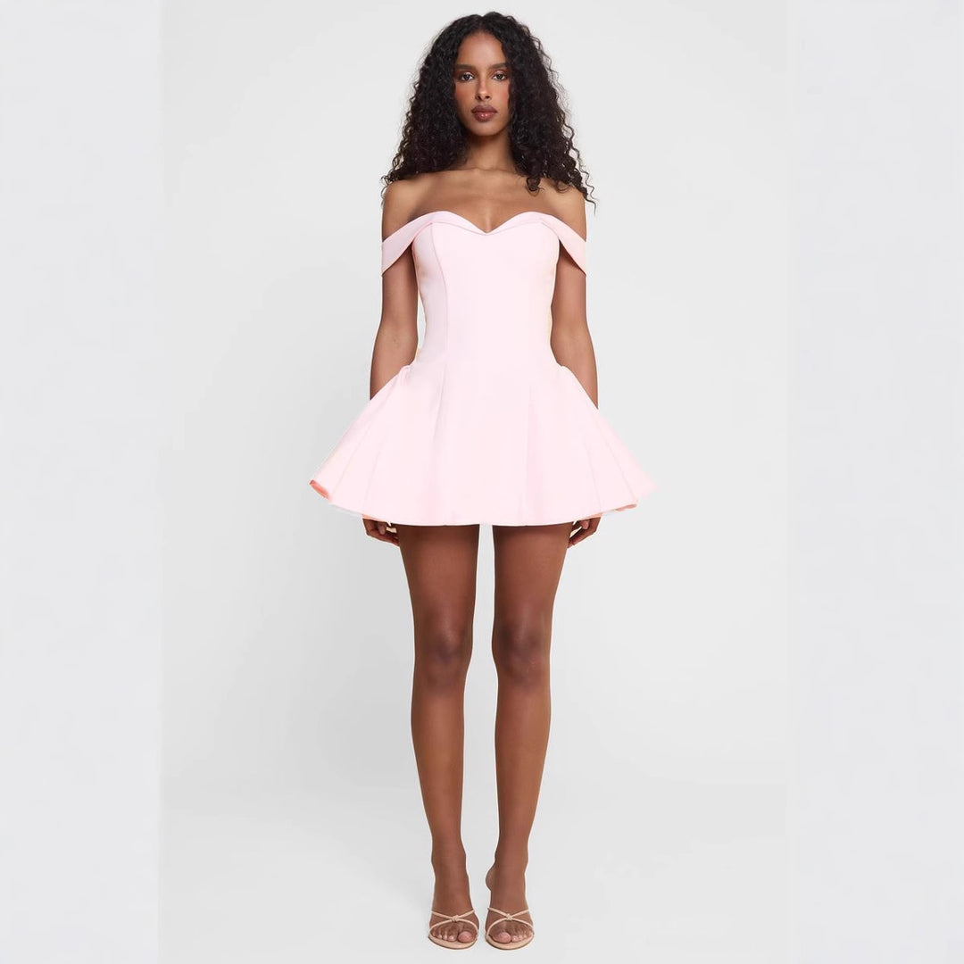 Damen nan kurzes schulterfreies A‑Linienkleid mit Herz‑Ausschnitt, taillierter Korsage und Eingrifftaschen Echo Archiv