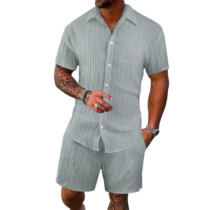 Herren luftiges Kurzarm-Hemd und Shorts-Set mit strukturiertem Design Echoarchiv