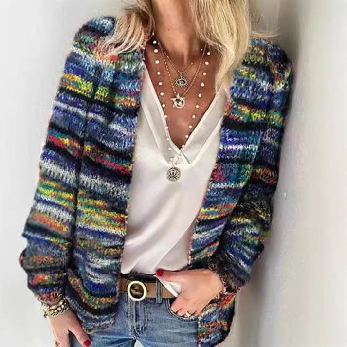 Damen Mehrfarbiger Strickcardigan mit offener Front, legerem Oversize-Schnitt und feinem Rippbündchen Echo Archiv
