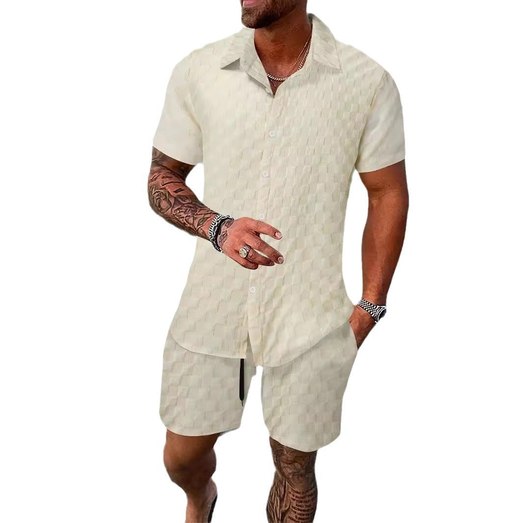 Herren lässiges Hemd mit strukturiertem Design und passenden Shorts Echoarchiv