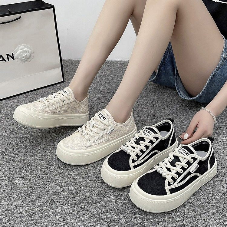 Damen modische Sneaker mit trendiger Perlenschnürung und robuster Gummisohle Echo Archiv