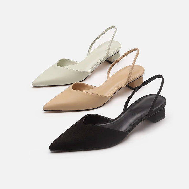 Damen Elegante spitz zulaufende Slingback-Pumps mit elastischem Fersenriemen und niedrigem Blockabsatz – Lioré