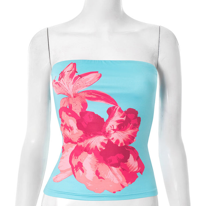Damen Bandeau-Oberteil mit floralem Design und elastischem Stoff Echo Archiv