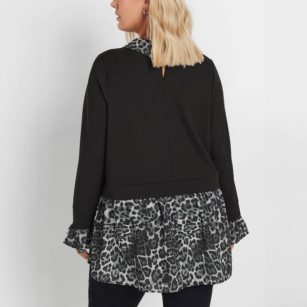 Damen Longsleeve-Tunika mit Chiffon-Volant und Leo-Kragen – Avérine