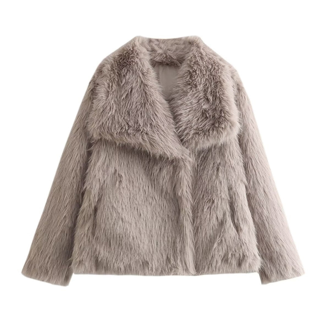 Damen Kurzboxy Kunstfelljacke mit breitem Schalkragen und langfaserigem Faux-Fur Echo Archiv