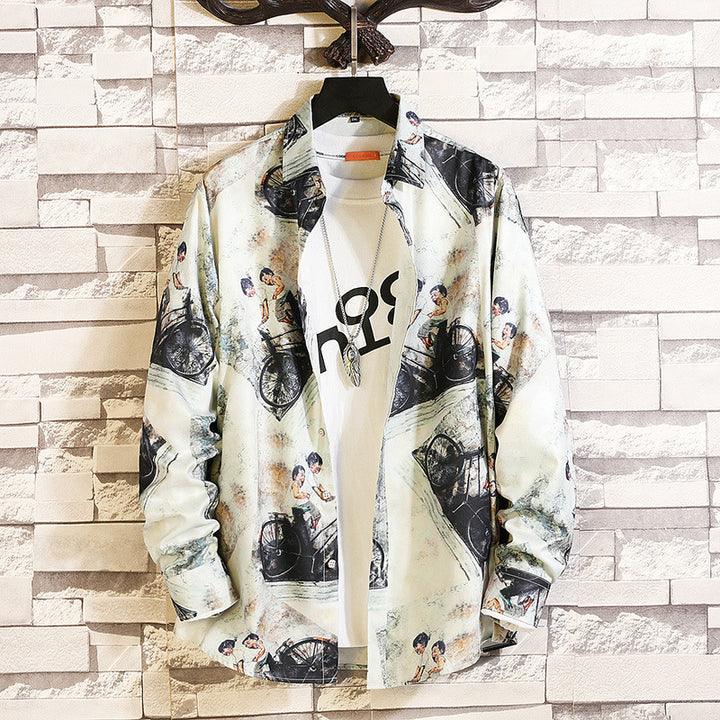 Herren nan langärmliges Hemd mit offenem Reverskragen, kontrastivem Blumenprint und lässiger Regular-Fit Silhouette Echo Archiv