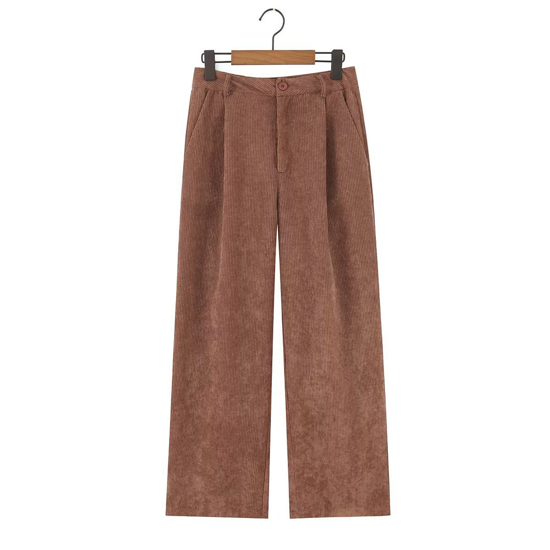 Damen Hochtaillierte Cordhose mit weitem Bein und Bundfalten Echo Archiv