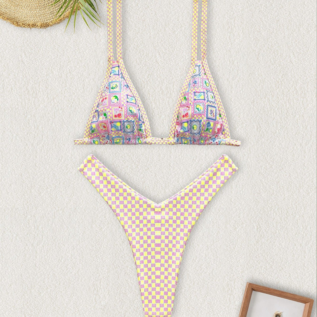 Damen Triangel-Bikini mit buntem Patchwork-Muster Echo Archiv