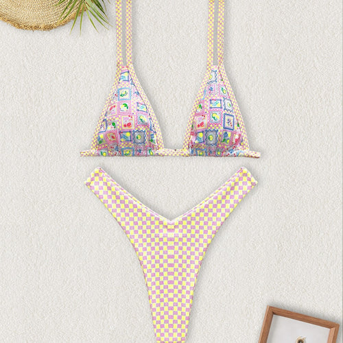 Damen Triangel-Bikini mit buntem Patchwork-Muster Echo Archiv