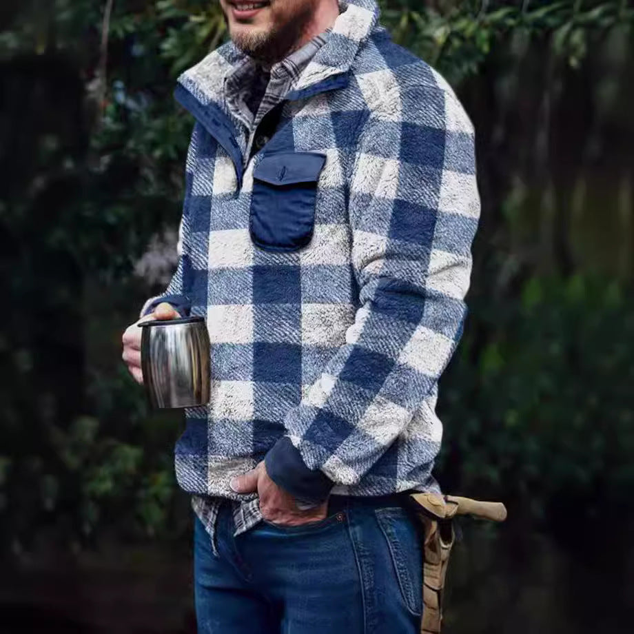 Herren Fleece-Pullover mit Karomuster und Hohem Kragen – Marzano