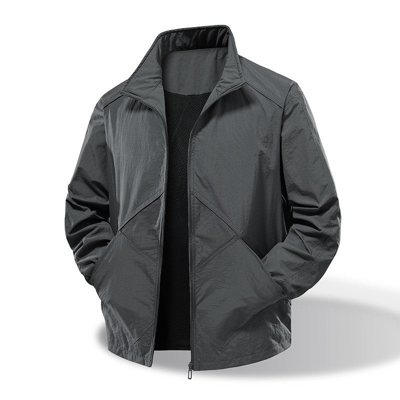 Herren Leichte Windbreaker-Outdoorjacke mit Stehkragen, Zweiwege-Reißverschluss und verdeckten Taschen Echoarchiv